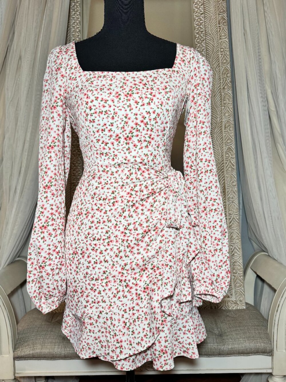 NWT Princess Polly Villa Floral Mini Dress Size 2 Pink Rose Ruffle